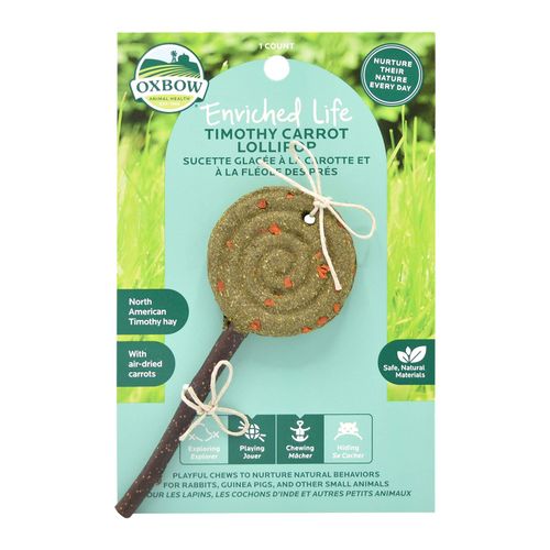 Oxbow Enriched Life Timothy Lollipop - Carrot, Rabbit Toys, Guinea Pig Toys, Enrichment for Bunny, Guinea Pig, Hamster, Rabbit, Chinchilla, Made with Timothy Hay, Chinchilla Cage Accessories