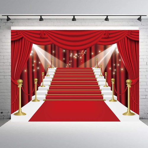INRUI Red Curtain Stage Photography Background Red Carpet Film Red Curtain Stars Celebrity Party Banner Backdrop (7x5FT)