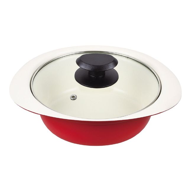 Pearl Metal HB-4024 Double Handed Pot, Red, 7.1 inches (18 cm), Ceramic Processed, Induction Compatible Tabletop Pot with Glass Lid, Smile Pot