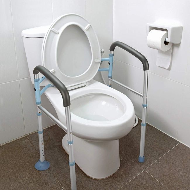 OasisSpace Stand Alone Toilet Safety Rail - Heavy Duty Medical Toilet Safety Frame for Elderly, Handicap and Disabled - Adjustable Bathroom Toilet Handrails Grab Bar, Fit Any Toilet