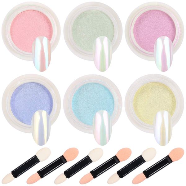 Aooba Nail Chrome Powder- Mirror Laser Nail powder，Neon Powder， Aurora Powder ，Titanium Metal Powder，Nail Art Decoration With Nail Sponge Brushes(Aurora Powder)