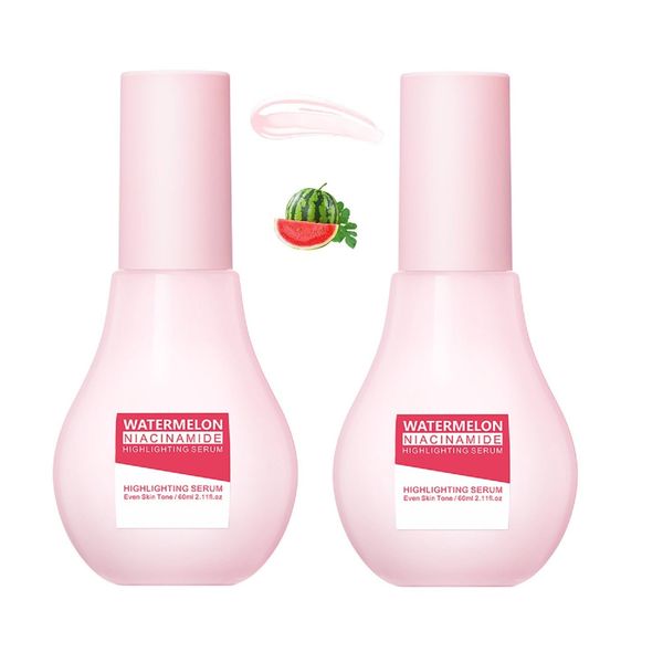 2Pcs Watermelon Niacinamide Face Moisturize Serum,Lightweight Facial Glow Serum & Priming Liquid Highlighter.(120ML)