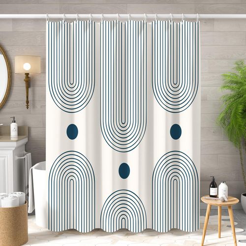 Sillsloso Mid Century Modern Shower Curtain Abstract Minimalist Arch Sun Lines Geometric Aesthetic Bath Curtain Boho Bathtub Decorations Waterproof Fabric Bathroom Curtains with Hooks 72x72 inch