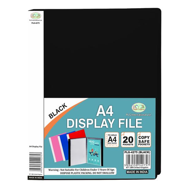 1 x A4 Display Book 20 Pocket | Presentation Folder | Home and Office Use (Black)