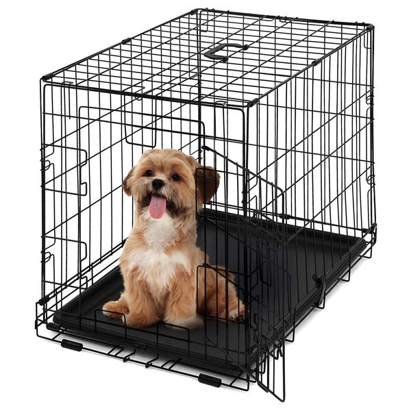 CAPHAUS Foldable Dog Crate Wire Metal Dog Kennel w/Leak-Proof Pan & Protecting Feet & Divider Panel, Single or Double Door, Small, Medium & Large Indoor Wire Cage, 24” w/Single Door