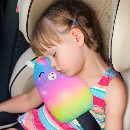 FIODAY Car Seat Belt Covers for Kids Unicorn Seat Belt Pillow Soft Seat Belt Cushion Adjust Seat Strap Pillow Head Neck Support for Children Baby Boys Girls Travel, Rainbow