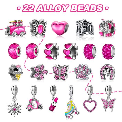 MJartoria Pink Jewelry Advent Calendar 2024 for Adult Teens-Hot Pink Jewelry 24 Days Christmas Countdown-Inclued Pink Heart Metal Charms Beads DIY Necklaces Bracelets Making Kit Jewelry Gifts