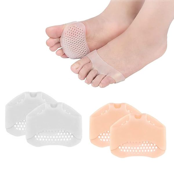 MEXRUMI 2 Paar Forefoot Cushion Pads Metatarsalgie Einlagen Fußpads Ballenzeh Mittelfuß Neurom Einlegesohlen Für Kallus Mittelfußschmerzen (Weiß & Hautton)