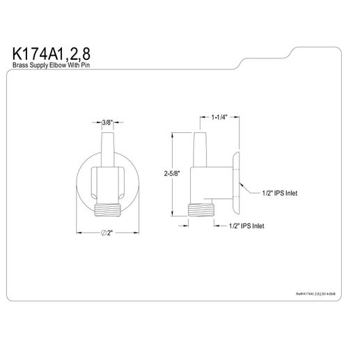 Kingston Brass K174A1 Designer Trimscape Showerscape Wall Mount Water Supply Elbow with Pin Wall Hook, Polished Chrome