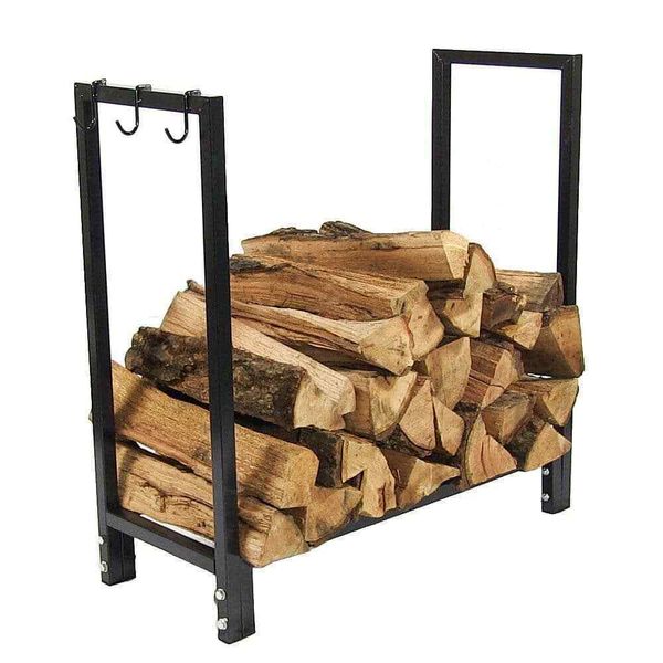 30"Black Steel Firewood Log Rack and Cover Combo