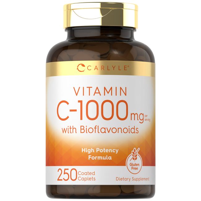 Vitamin C 1000mg with Bioflavonoids | 250 Caplets | with Rose Hips | by Carlyle