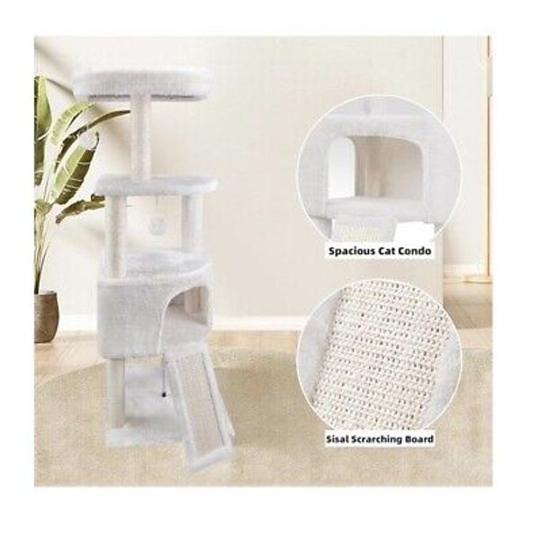 45" Beige Cat tree Tower Cats Scratcher Play House Condo Pet House Fun Activity