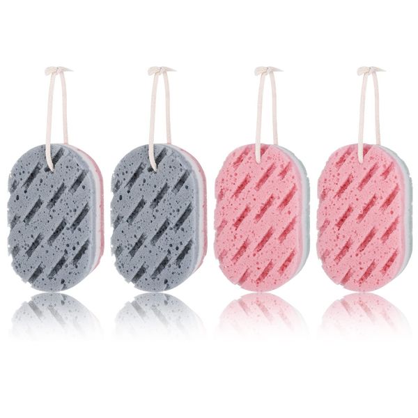 Fuyamp 4 Pack Bath Sponge,Exfoliating Body Shower Sponge,Double-sided Fiber Sponges Body Bath Scrubber,Soft Bath Scrubber for Men Women Adults Kids Body Cleaning Supplies