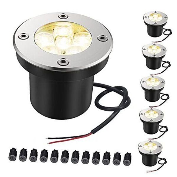 Outdoor Landscape Lights,  6W LED In Ground Well Lights, 12V 24V 6 Pack 3000k