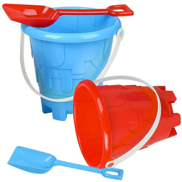 ArtCreativity 6" Beach Bucket and Shovel for Kids (Set of 2) Includes 2 Sand Shovels and 2 Buckets with a Sand Castle Design Inside, Sandcastle Building Toys, Fun Summer Sand Toys for Boys and Girls