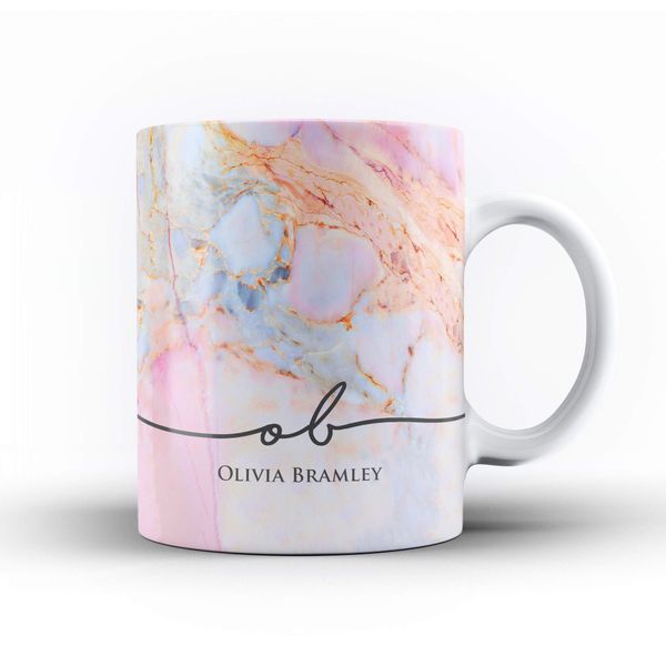 Studio RB Personalised Marble/Pattern Mug. 1. Colourful Marble with Name & Initials