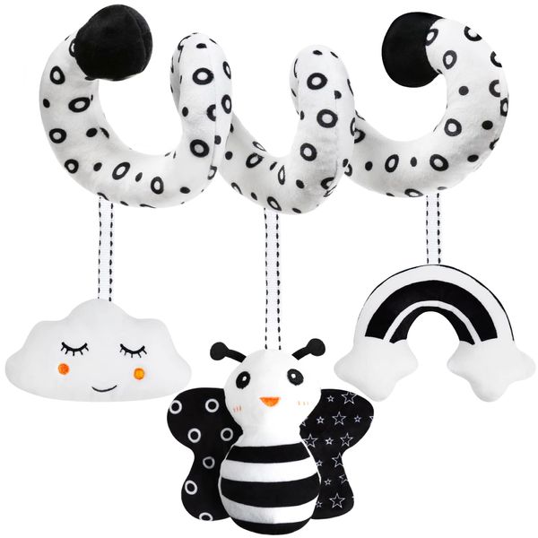 GKDOMS Baby Spiral Hanging Stroller and Car Seat Toys Black and White High Contrast Sensory Toy Newborn Plush Activity Toys Baby Gifts for Baby Shower New Year Party Favors Stocking Stuffers-BEE