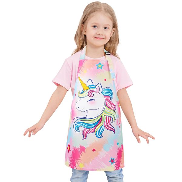 WERNNSAI Kids Aprons - Unicorn Kids Art Aprons for Girls Waterproof Toddler Chef Aprons for Cooking Baking Painting Gardening Adjustable Bib Apron for Kids with Pocket Kitchen Classroom Art Smocks