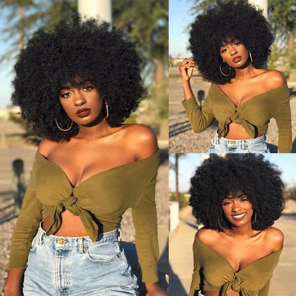 CoCrowns Afro Wigs for Black Women Short Curly Afro Wig Natural Looking Synthetic Full Wigs for Party Cosplay (Black)