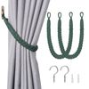 Pretty Jolly 2 Pack Natural Cotton Rope Curtain Tiebacks Elegant Boho Style Decorative Drape Tie Backs Soft Hand-Woven Rope Curtain Holdbacks with Metal Hook for Home & Office Drapery (Dark Green)