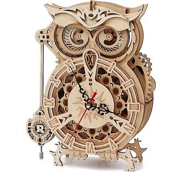 ROKR DIY Mechanical Wooden 3D Puzzle Owl Clock Building Toys Decor Xmas Gifts