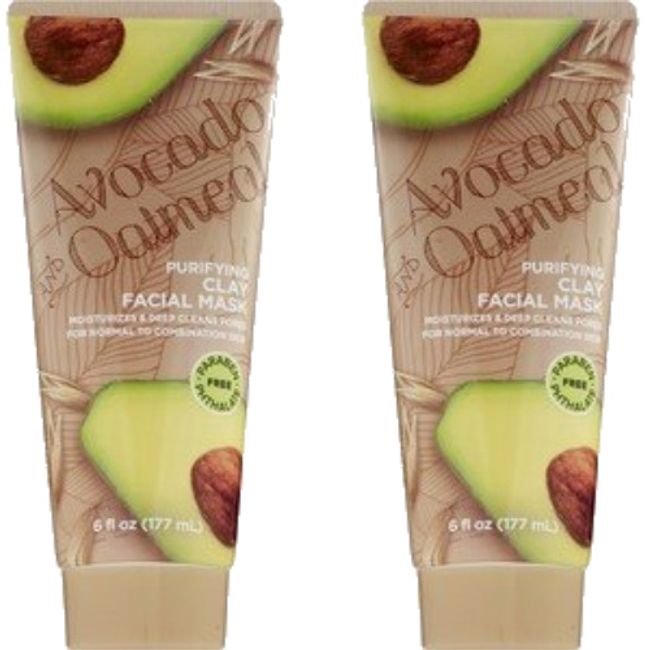 2 pack Avocado & Oatmeal Purifying Clay Facial Mask For Normal - Combo Skin 6 Oz