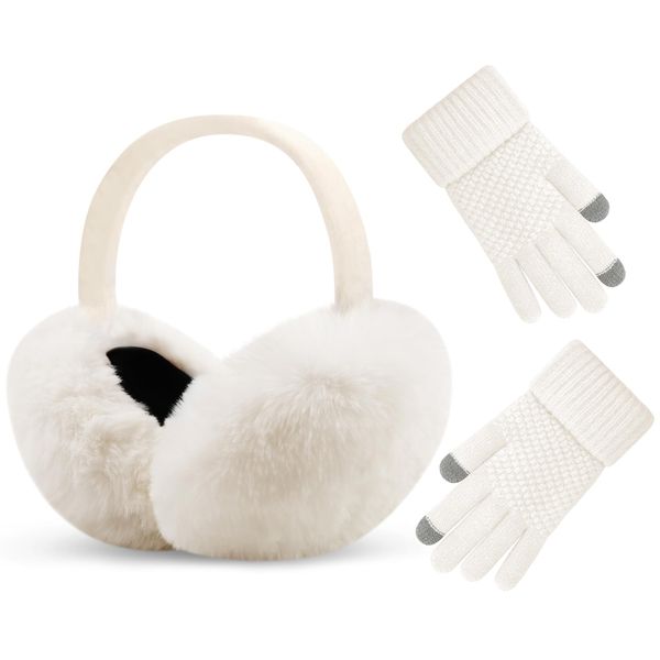 Sorfneo Winter Ear Muffs Set for Women Girls Cute Adjustable Foldable Ear Warmers Faux Fur Ear Covers Headband