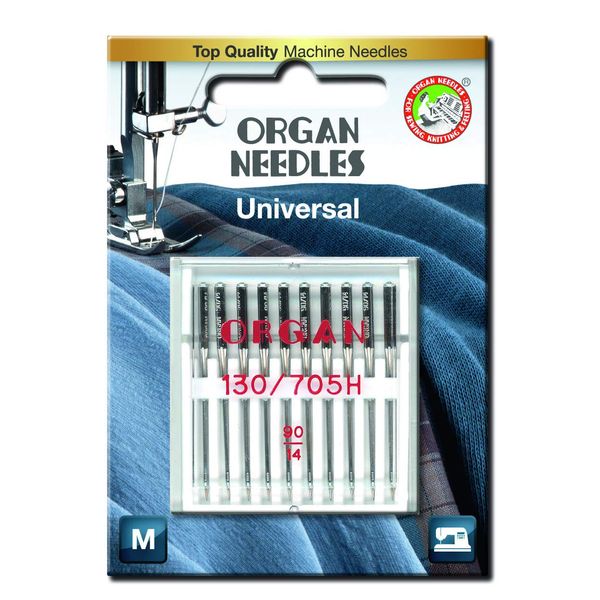 Organ Domestic Sewing Machine Needles - Universal (Regular) 130/705 H, Pack of 10, Size: 90/14 - Will fit Brother, Singer, Janome etc. Machines