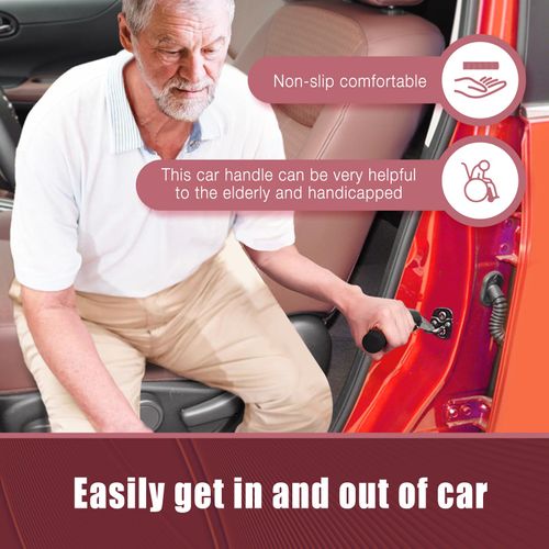 KOUNATSURI Car Door Handle for Elderly Car Handle Assist Support Handle Multifunction Handle Car Door Latch Handle for Seniors and Handicapped Red