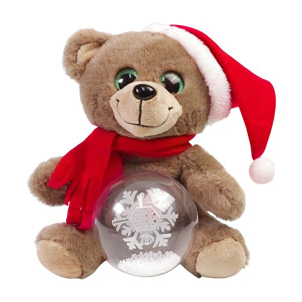 10'' Christmas Teddy Bear Stuffed Animals Plush, LED Light Glow Musical Singing Bear Plush Toys with Snow Globes, Birthday Festivals Gifts for Boys Girls (Brown)