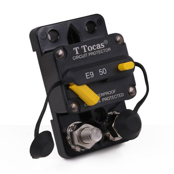 T Tocas E9 Series Thermal Circuit Breaker, Surface Mount, 12V - 72V DC, 50A Double 3/8" Stud