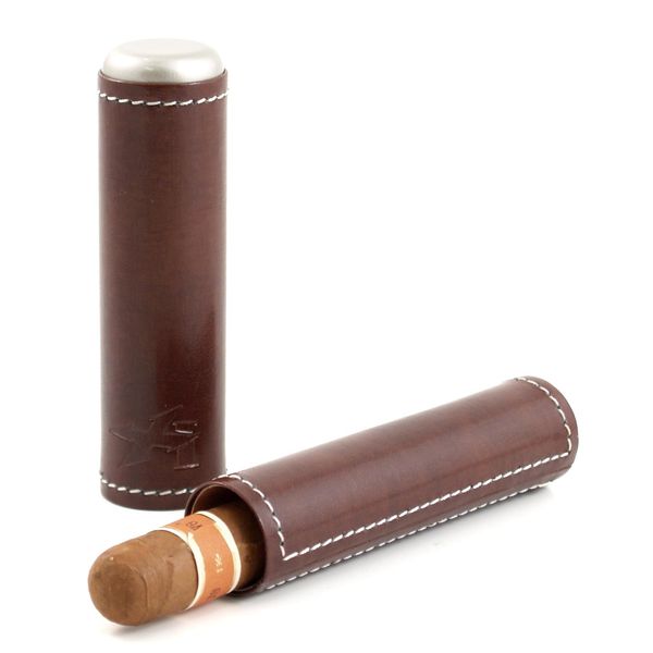 Envoy Single Leather Cigar Case, Cognac