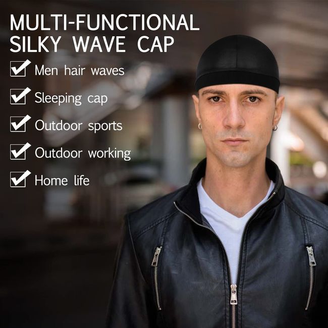 Wave Cap - Silky wave caps / Rags cap / Durag cap / 360 Waves cap Black -  Unisex