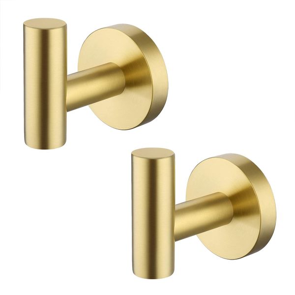 KES Bath Towel Hook Robe Hook for Bathroom Kitchen Wall Mount SUS 304 Stainless Steel Brushed Gold 2 Pack, A2164-BZ-P2