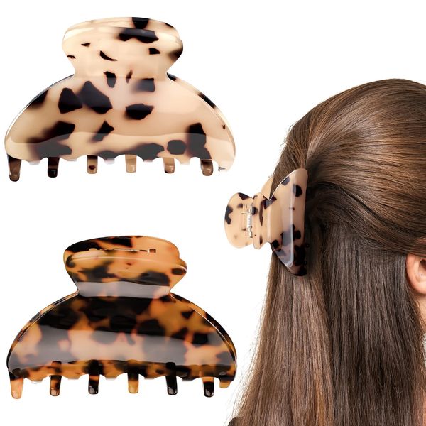 JIRIS 2PCS 2.75 inches Hair Claw Banana Clips tortoise Barrettes Celluloid French Design Barrettes celluloid Leopard print Small Fashion Accessories for Women Girls(SET4)