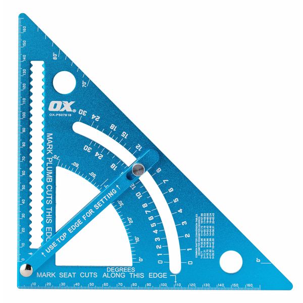 OX Tools Pro Adjustable Aluminium Roofing Rafter Square, Metric - 180mm