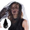 FRCOLOR Black Wedding Veil Long Lace Veils Embroidered Veil Wedding with Comb for Halloween,Party