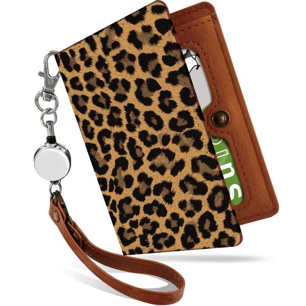 Pretimo Pass Case, Commuter Pass Case, ID Card Holder, Pass Holder, IC Card Case, Card Case with Reel, Bifold Men's, Women's, Commuting to Work or School, Leopard, Leopard, Animal, Leopard Print