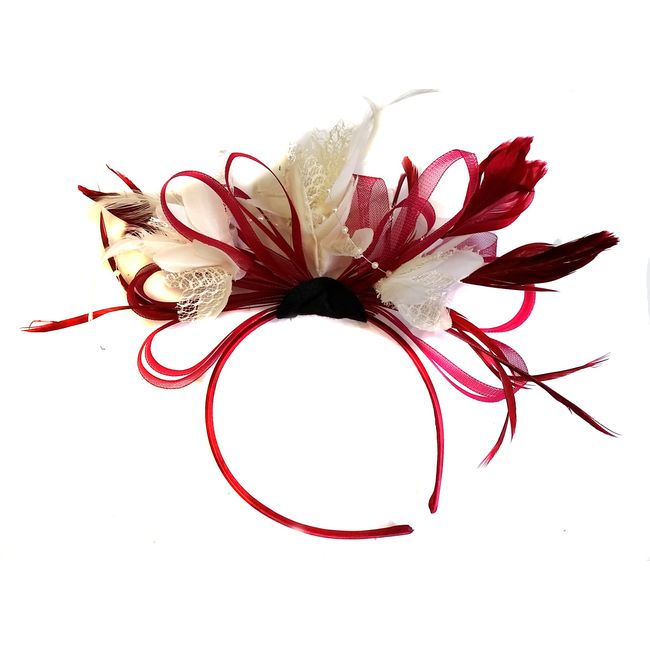 Burgundy and Cream Hair Fascinator Headband Wedding and Royal Ascot Races Ladies