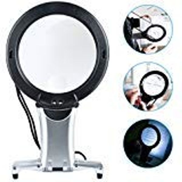 Reading Magnifier, Hands Free Neck Wear Handheld Large Lighted Magnifying Glass Desktop Magnifier with LED Light for Close Work, Reading, Sewing, Cross Stitch, Inspection, Repair, Crafts