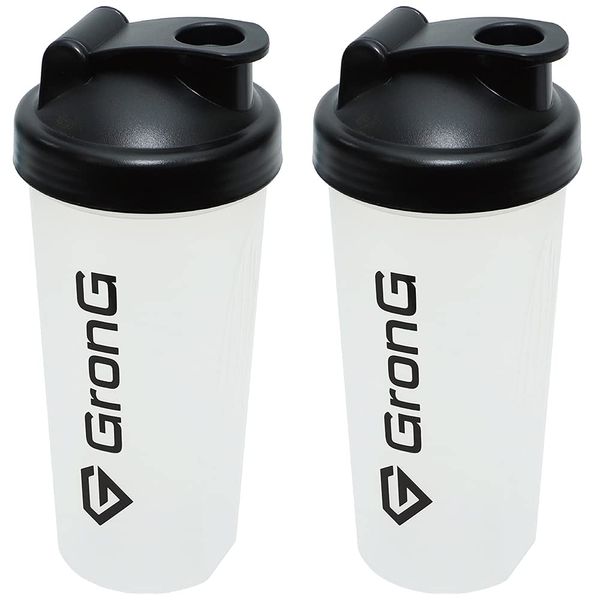 GronG Protein Shaker, Clear x Black, 20.3 fl oz (600 ml), Set of 2