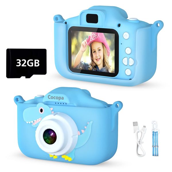 Cocopa Kids Camera Toys for 3-12 Years Old Boys Girls,HD Digital Video Cameras for Kids with Protective Silicone Cover,Christmas Birthday Gifts for 3 4 5 6 7 8 Year Old Boys with 32GB SD Card(Blue)