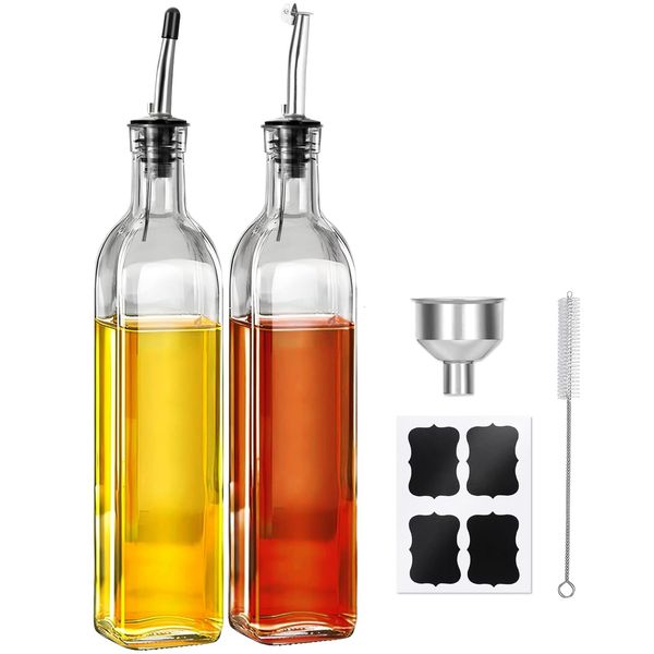 Olive Oil Dispenser Bottle2 Pcs Glass Oil Dispenser for Kitchen17oz Oil and V...