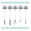 ElekTek Premium Bathroom Ceiling Light Pull Cord Switch and Chain Kit with Chain Extension Bundle - Chrome Round Cylinder