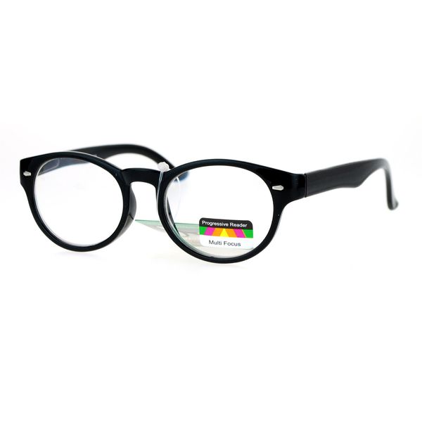 JuicyOrange Multi Focus Progressive Reader Glasses 3 Powers in 1 Oval Round Black +2.00
