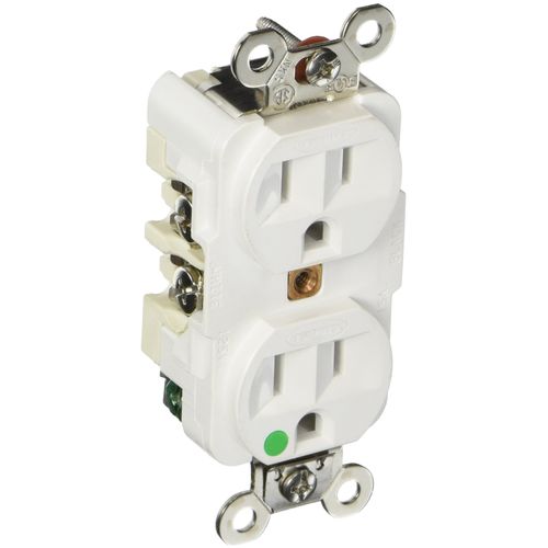 Hubbell HBL8200W Duplex Receptacle, Hospital Grade, 15 amp, 125V, 5-15R, White