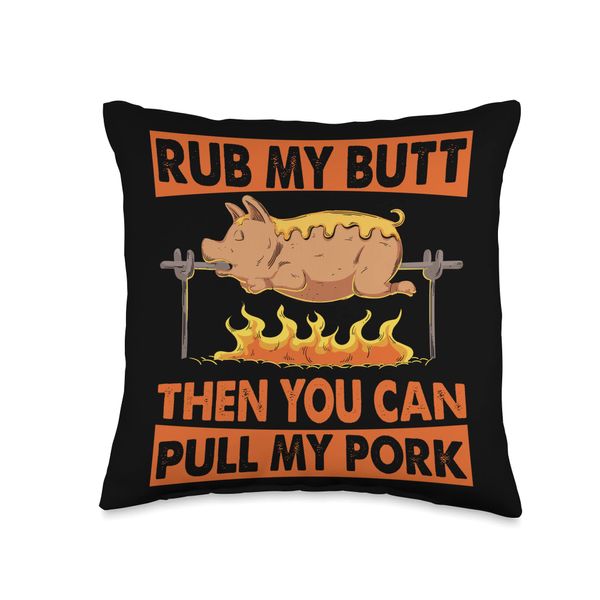 Father's Day BBQ Rub My Butt Pork Grill Throw Pillow