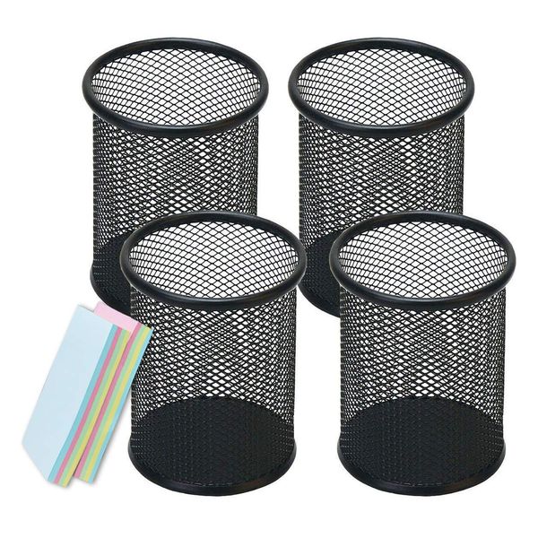 Qualsen Pen Holder For Desk 4 Pack, Mesh Desk Organizer Pen Pot Pencil Holders, Stationary Supplies Pencil Pots For Office, Home, Classroom, Black