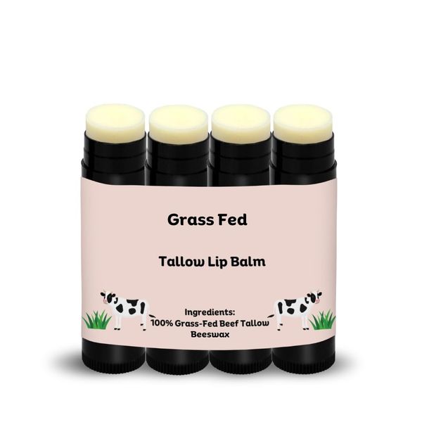 Organic Beef Tallow Lip Balm - 100% Grass Fed Hydrating (4 Pack) Black