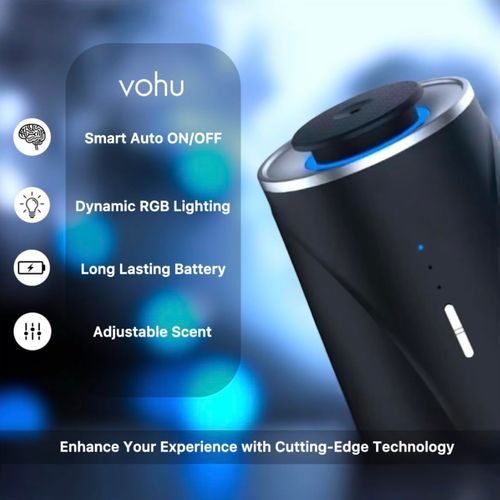 Vohu Smart Oil Diffuser – 2-in-1 for Car & Home, Waterless & Natural Aromatherapy, Auto-On Vibration Sensor, Quiet, USB-C Rechargeable, 2000mAh Battery